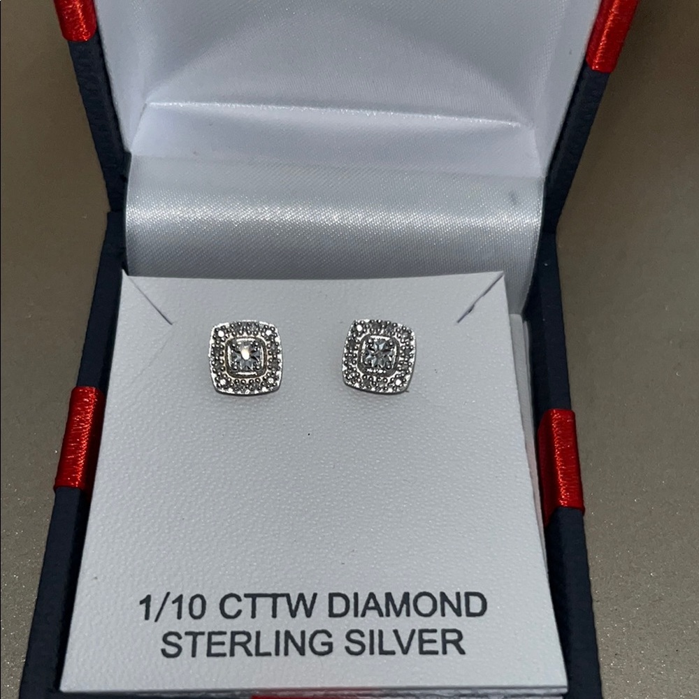 Sterling Silver Diamond Stud Earrings
